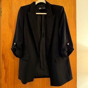 Zara Black Long Blazer with Gold Buttons Size Small